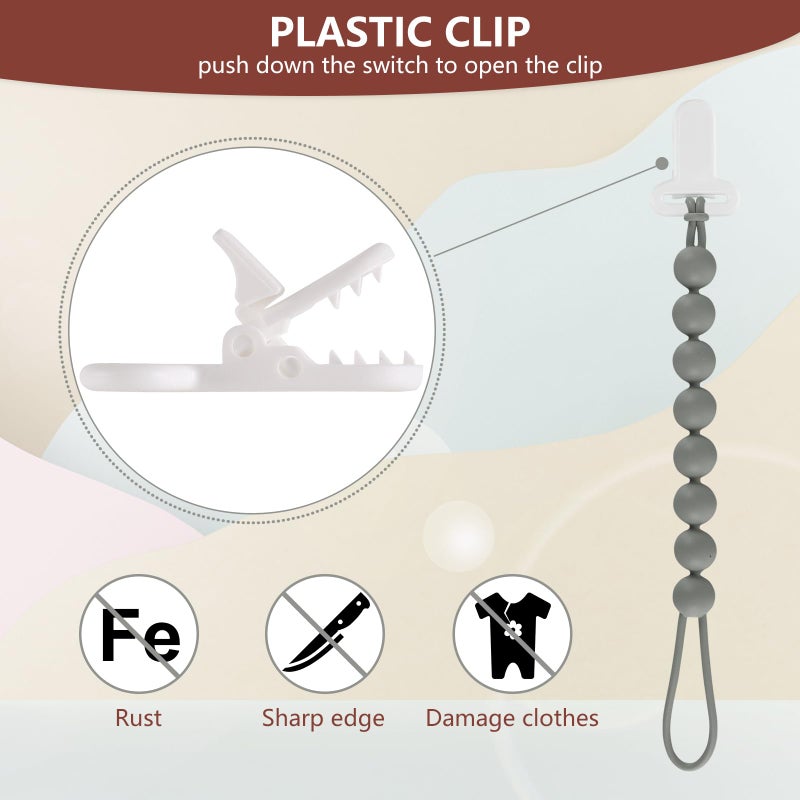 Slotic 6-Pack Silicone Pacifier Clips for Babies, Safe Teething Beads, Rust-Free Holders, Baby Boy and Girl Essentials, Newborn Must-Have Accessories, BPA-Free - Image 5