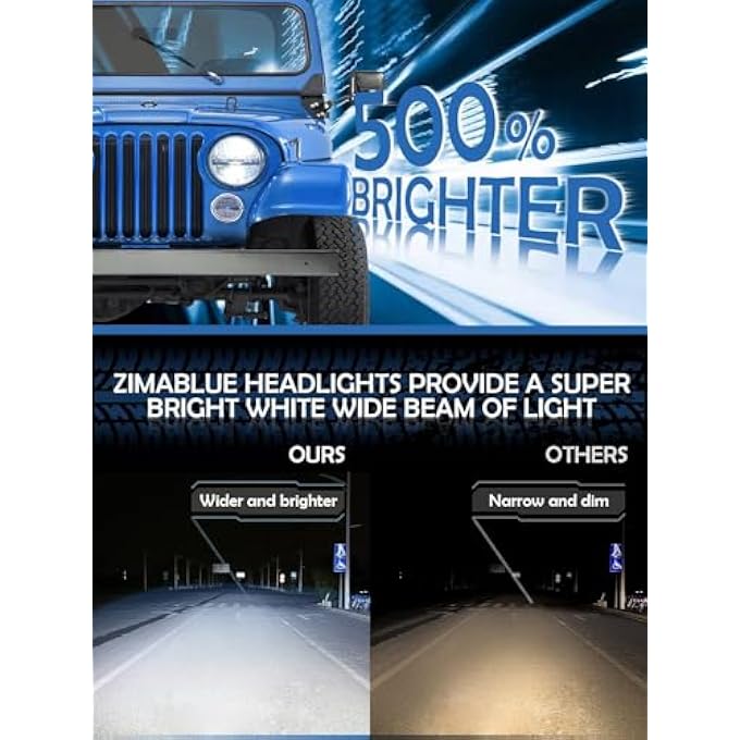 ZIMABLUE 7 Inch Led Headlight 2Pcs Cool White High Low Beam Plug And Play 7 Round Headlights H6024 Led Headlight Dot Approved Compatible With Jeep Wrangler Jk Tj Cj Truck Suv Etc Reflector 2Pcs - Image 4