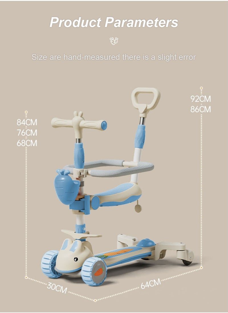 MaBaby 6-in-1 children's scooter with auxiliary wheels Three light-emitting wheels Suitable for 1-12 years old Baby with enclosure and storage basket  - Image 4