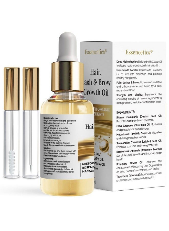Essencetics Essencetics® Natural Hair Growth Oil (2oz) - Anti-Breakage Formula - Pure Eyebrow & Eyelash Growth Serum - Brow, Lash & Scalp Oil Hair Growth Treatment with Castor, Rosemary & Macadamia Oils  - Image 2