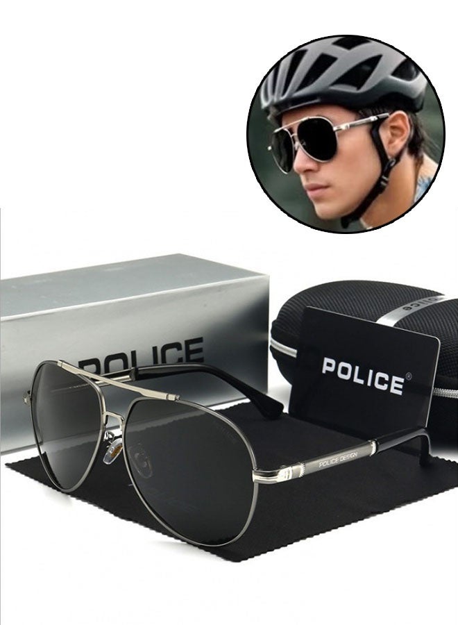 POLICE New Fashion Men's Polarized Sunglasses for Cycling with UV400 Rays Protection, Metal High-end Sport Sunglasses for Men, Silver Frame Black Lenses - Image 1