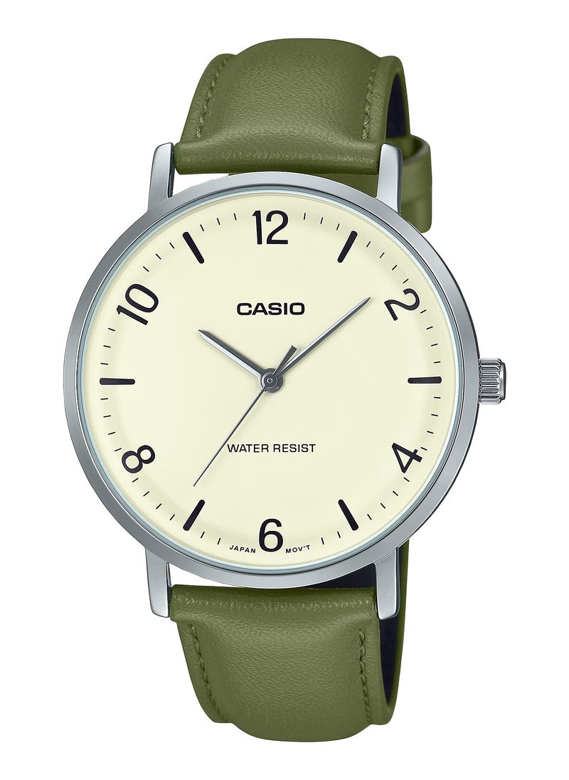 CASIO Casio Analog Quartz Green Leather Strap Men's Watch MTP-VT03L-7B -40mm 