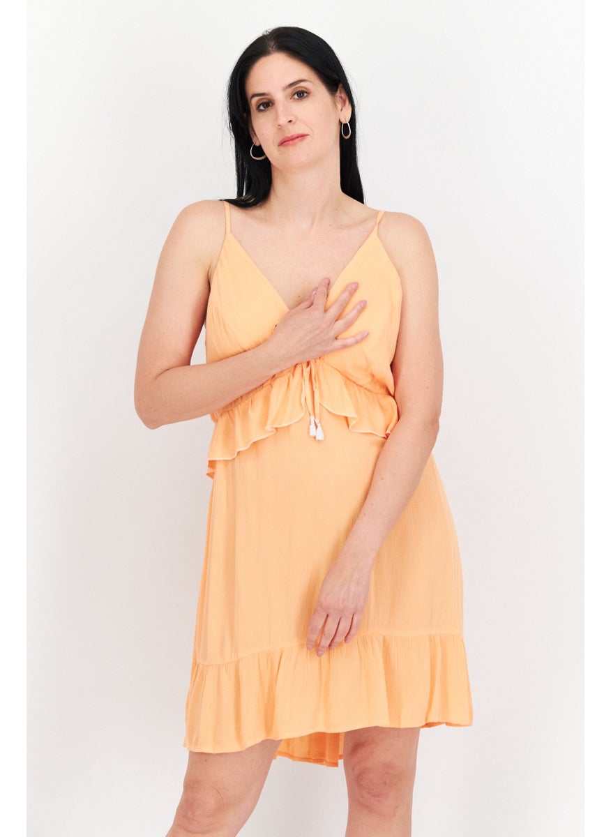 RIVER ISLAND Women Frill Mini Dress, Pastel Orange  - Image 1