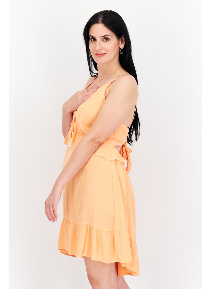 RIVER ISLAND Women Frill Mini Dress, Pastel Orange  - Image 4