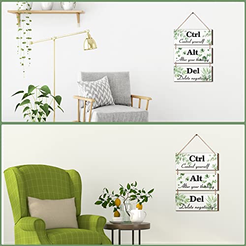Qunclay 3 Pcs Office Wall Decor Green Leaves Wood Rustic Hanging Cubicle Decor Summer Inspirational Ctrl Alt Del Sign Decoration for Bathroom Indoor Home Living Room(Leaves) - Image 5