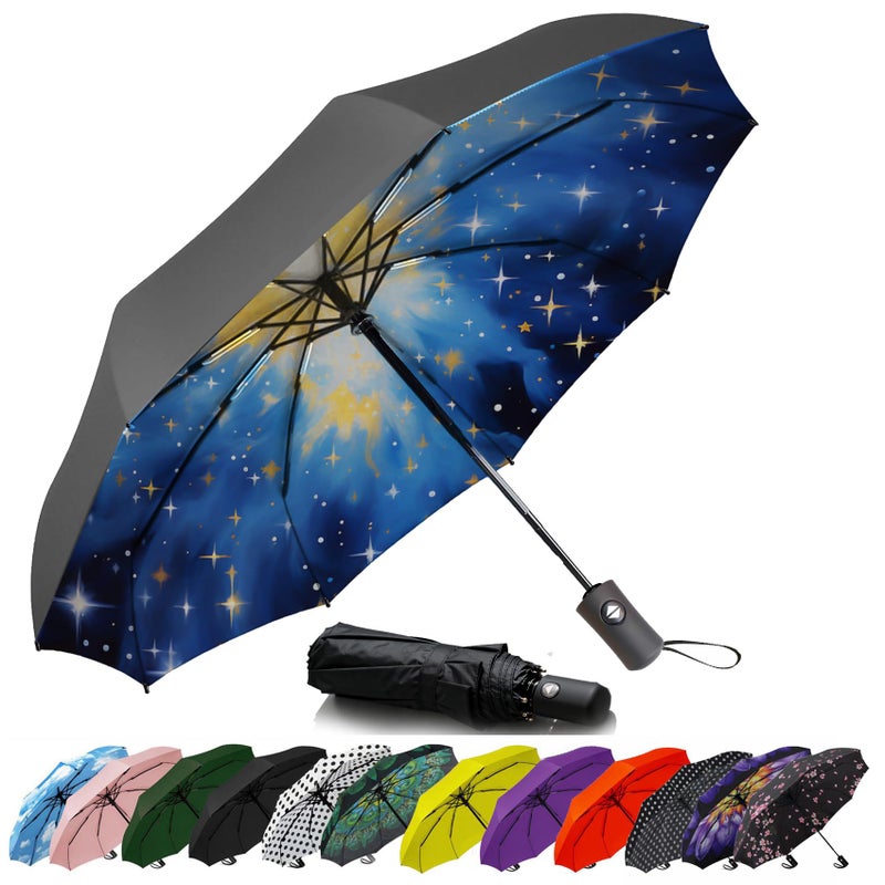 SIEPASA Compact Travel Umbrella - Windproof Auto Open/Close, Lightweight Folding Umbrella wIth Fiberglass Frame & Waterproof Canopy. Fits Backpack/Purse. (Nebulas) - Image 1