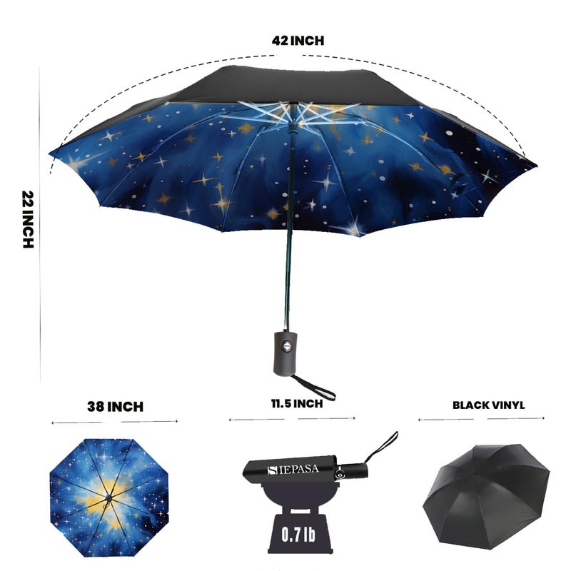 SIEPASA Compact Travel Umbrella - Windproof Auto Open/Close, Lightweight Folding Umbrella wIth Fiberglass Frame & Waterproof Canopy. Fits Backpack/Purse. (Nebulas) - Image 3