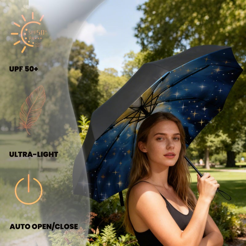 SIEPASA Compact Travel Umbrella - Windproof Auto Open/Close, Lightweight Folding Umbrella wIth Fiberglass Frame & Waterproof Canopy. Fits Backpack/Purse. (Nebulas) - Image 4