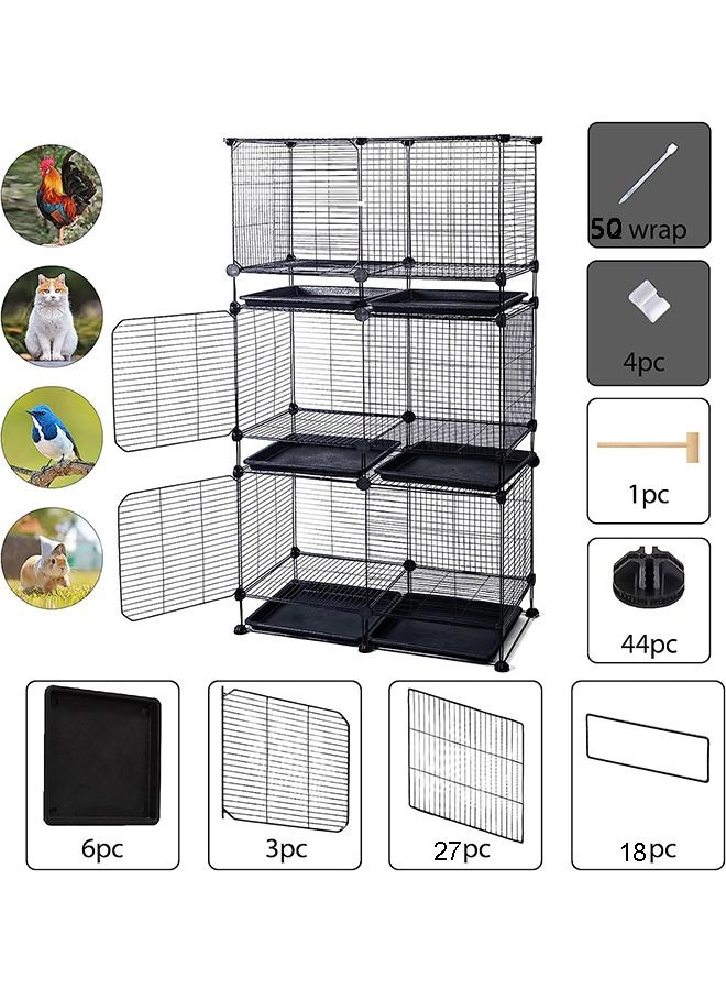 Generic Indoor Cat Cage Bird Flight Cages Poultry Cage Cat Crate Kennels Large 3-Tier for Pet Puppies Rabbit Hedgehog Chickens Ducks Bird Geese with Removable Tray  - Image 2