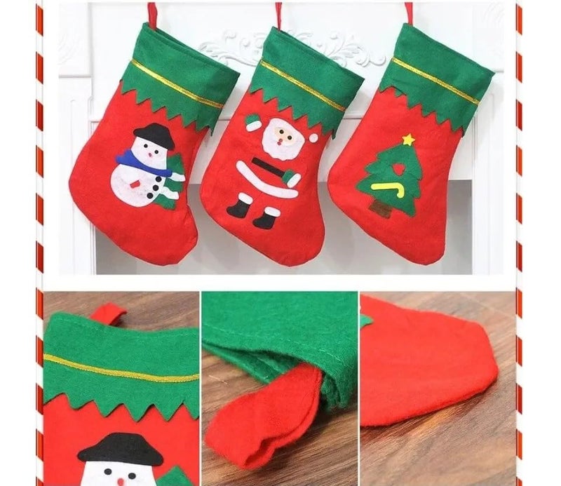 CraftVatika CraftVatika Cloth Stockings Santa Claus Stuffed Assorted Socks Door Wall Hanging for Christmas Tree Decoration Home Decor Xmas Party Decoration Socks Christmas Party Decoration Items Pack of 6 - Image 2
