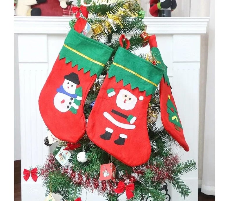 CraftVatika CraftVatika Cloth Stockings Santa Claus Stuffed Assorted Socks Door Wall Hanging for Christmas Tree Decoration Home Decor Xmas Party Decoration Socks Christmas Party Decoration Items Pack of 6 - Image 4