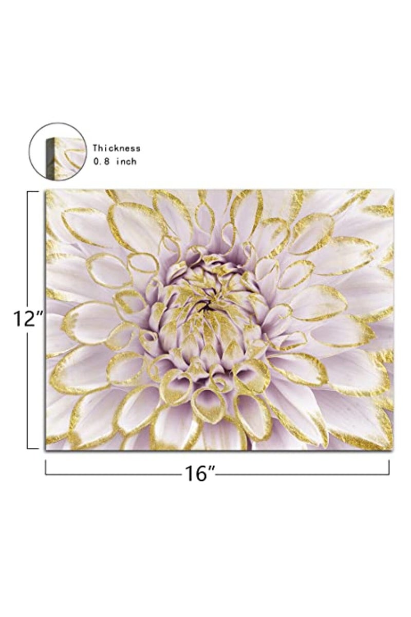 C8BUSIS Dahlia Flower Wall Art Bathroom Decor, Gold Purple White Dahlia Bloom Photography Posters for Living room Bedroom Decor, Framed Modern Floral Plants Paintings Artwork,12" X 16" x 1Panel - Image 4