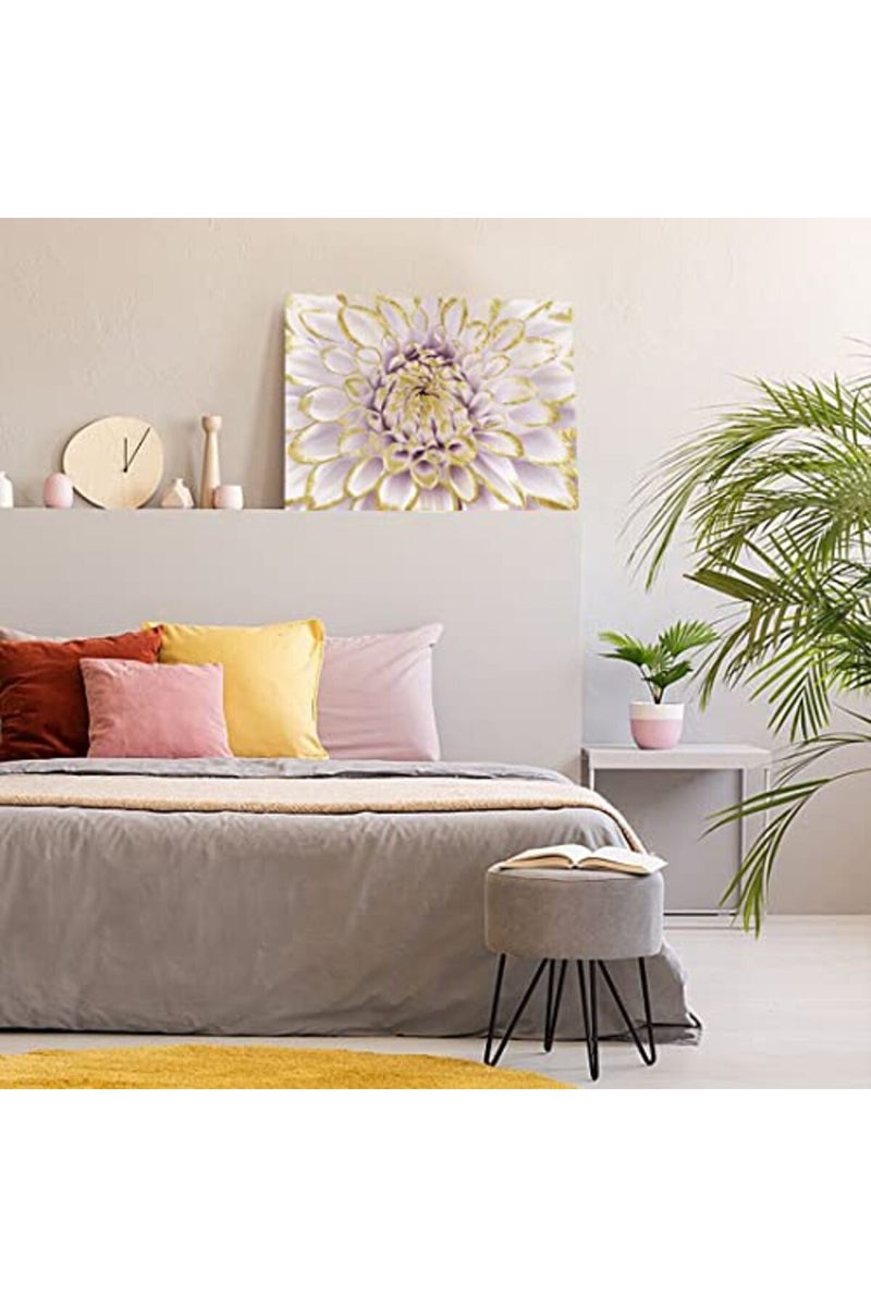 C8BUSIS Dahlia Flower Wall Art Bathroom Decor, Gold Purple White Dahlia Bloom Photography Posters for Living room Bedroom Decor, Framed Modern Floral Plants Paintings Artwork,12" X 16" x 1Panel - Image 3