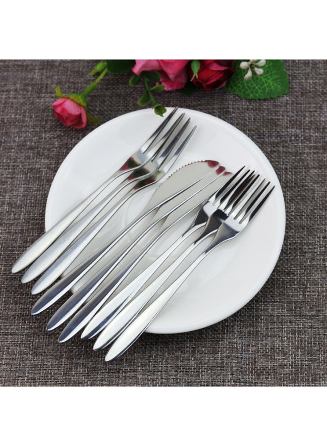 Creative Stainless Steel Fruit Fork Korean Style Two-Tooth Dessert Home Use Mooncake Fork Wholesale Simple Modern Design Pure Color-Color:Small 3 Tooth Fork Cloth Wheel Light-Specifications:13 - Image 1