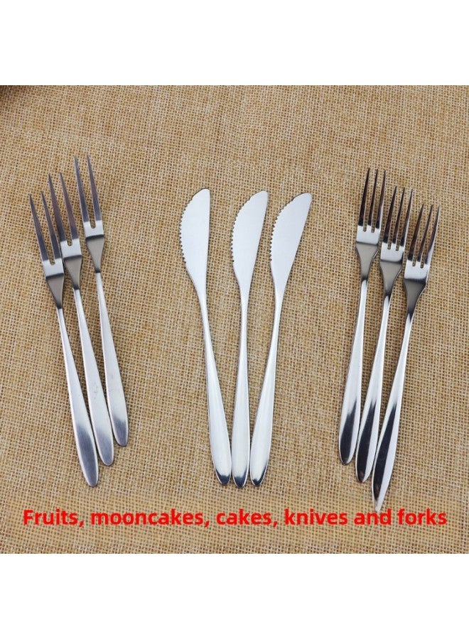 Creative Stainless Steel Fruit Fork Korean Style Two-Tooth Dessert Home Use Mooncake Fork Wholesale Simple Modern Design Pure Color-Color:Small 3 Tooth Fork Cloth Wheel Light-Specifications:13 - Image 2