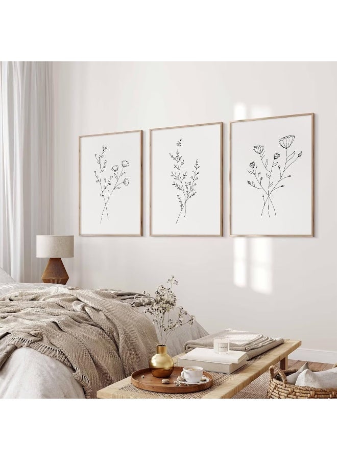 Baccone Flower Line Wall Art Set of 3 Botanical Canvas Wall Decor - Image 3