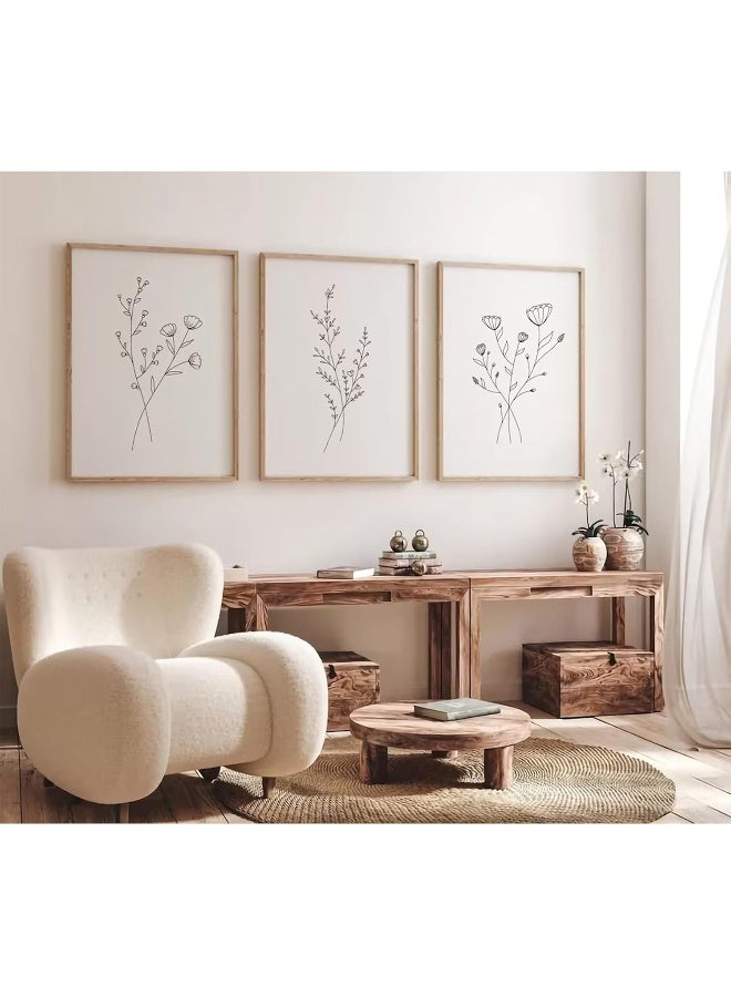 Baccone Flower Line Wall Art Set of 3 Botanical Canvas Wall Decor - Image 1