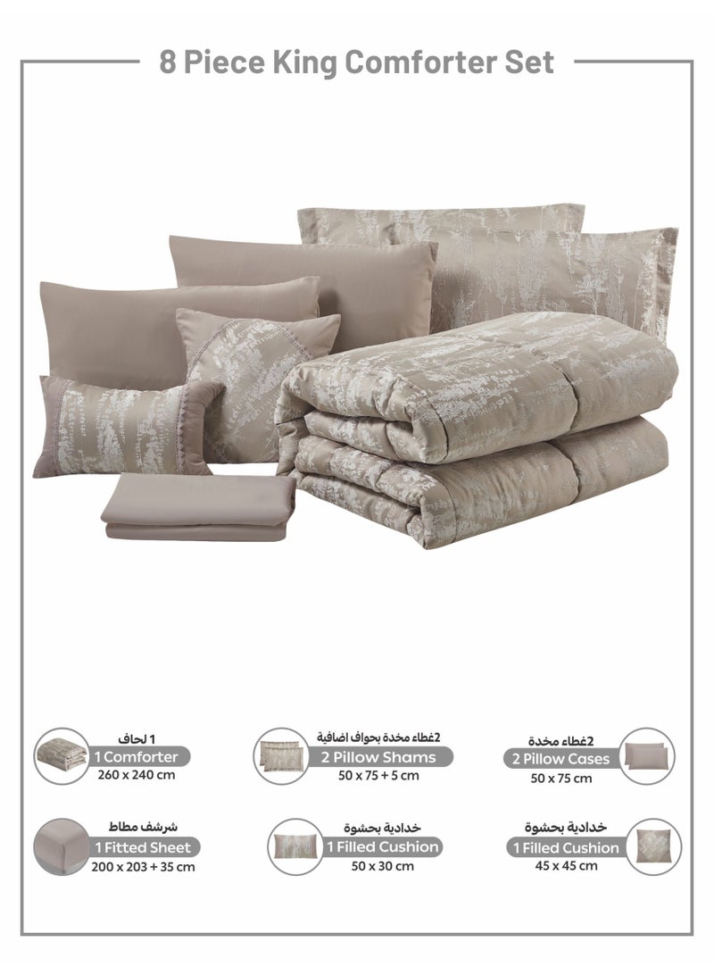 Donetella Luxury 8-Piece Comforter Set – King Size, Poly Jacquard Fabric, Soft 350 GSM Fill – Includes Comforter, Fitted Sheet, Pillowcases, Pillow Shams & Decorative Filled Cushions  - Image 4