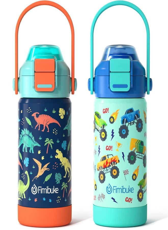 Fimibuke Kids Insulated Water Bottle with Pop-Open Straw & Spout 2-in-1 Lid, 14oz Leak Proof 18/8 Stainless Steel Vacuum Tumbler, BPA-Free Kids Cup For Travel School Girls Boys Toddler 2 Packs - Image 1
