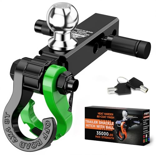 AUTOBOTS Trailer Hitch Ball Mount with 3/4" Recovery Shackle & Locking Hitch Pin & 2" Tow Hitch Ball，Fits 2 inch Hitch Receiver Green - Image 1