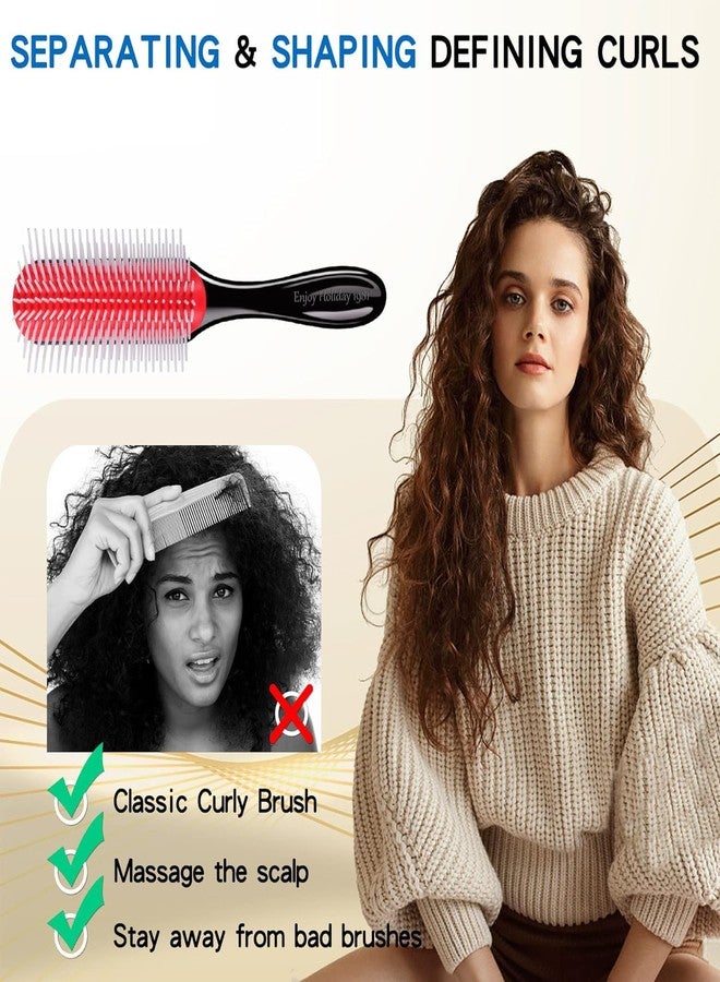 CORSULA Hair Brush for Women Men Curly Wet or Dry Hair Classic Detangling Brushes 9 Row for Natural Thick Hair, Blow Styling Separating, Shaping Defining Curls Tools Travel Bristle Black Hairbrush - Image 5