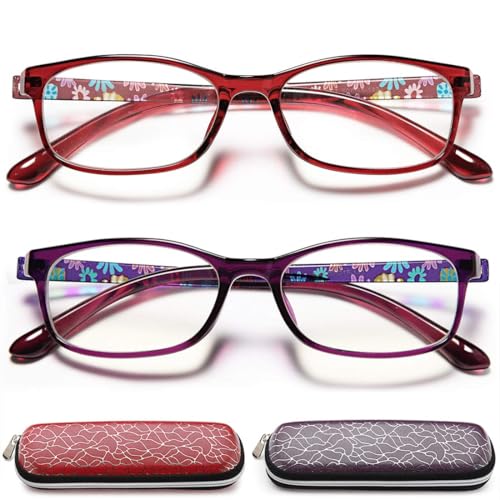 EYEURL Blue Light Blocking Readers for Women - 2 Pair Ladies Computer Reading Glasses +1.25 Stylish Rectangular Frames Blue Ray Eyeglasses - Image 1