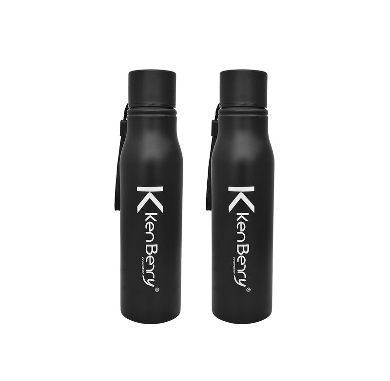 KenBerry Stainless Steel Water Bottle 750 Ml Alpha Duo Pack of 2 Black - Image 1