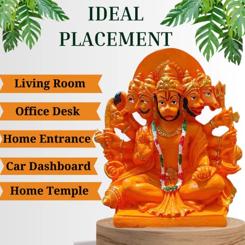 HC VILLA Hanuman Statue or Murti Resin for,Home,Office|Orange Sankat Mochan Balaji Bajrangbali Idol for Pooja Temple,Mandir Showpiece Vastu Gift Decoration (6 inch), Religious - Image 5
