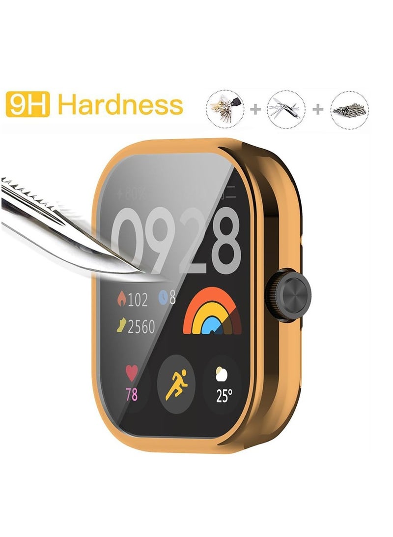 KASTWAVE Case for Xiaomi Redmi Watch 4, Tempered Glass Screen Protector, PC Hard Case Tempered Glass Screen Protection Cover Slim Full Cover Scratch Proof Protector, 2 Pcs, Black and Gold  - Image 4