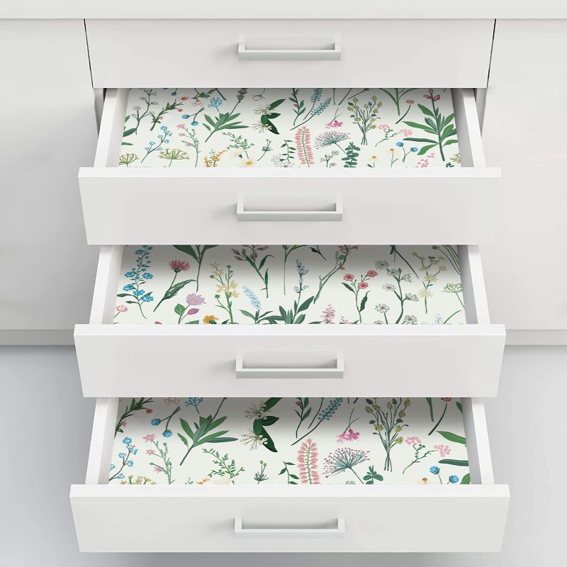JiffDiff Floral Wallpaper Peel and Stick 118" x 17.3" Wall Paper for Bathroom Wild Flower Wallpaper Vinyl Contact Paper Cabinet Shelf Decor Wall Decor Coverage 14 sq.ft - Image 5