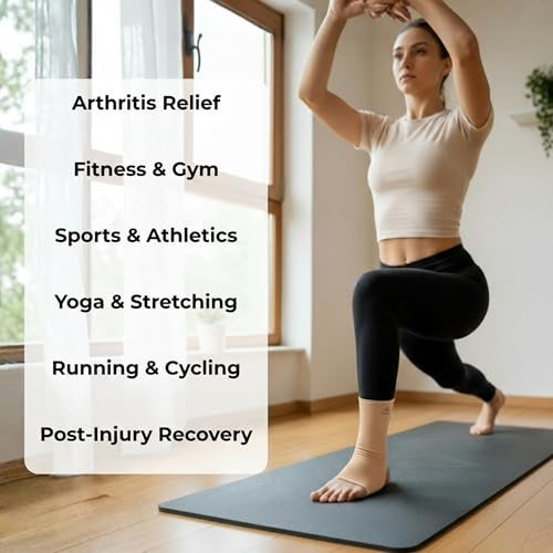 NECARE NeAID Polyester Orthopedic Ankle Cap (1 PAIR) | Compression Support for Pain Relief, Sprains, Swelling, Sports & Gym | 4-Way Ankle Sleeves For Men & Women (XL, BEIGE) - Image 5