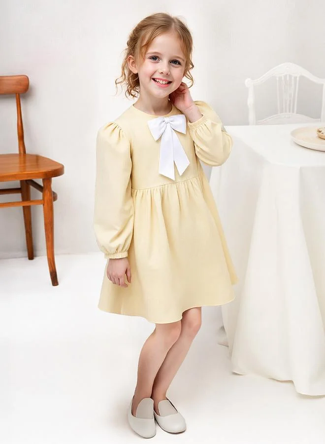 Take Two Girls Bow Detail Puff Sleeve Knee Length Dress