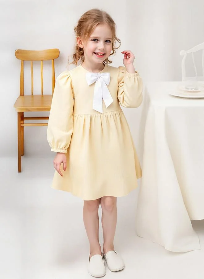 Take Two Girls Bow Detail Puff Sleeve Knee Length Dress