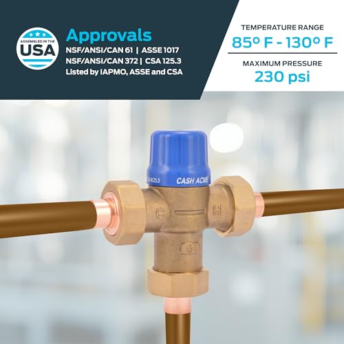 Cash Acme 1/2 Inch HG110-D Sweat Thermostatic Mixing Valve with Barb Connections and Integral Checks, Brass Plumbing Fitting, 24501 - Image 4