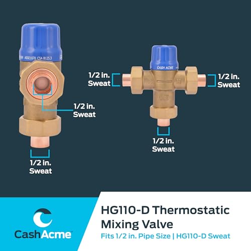 Cash Acme 1/2 Inch HG110-D Sweat Thermostatic Mixing Valve with Barb Connections and Integral Checks, Brass Plumbing Fitting, 24501 - Image 5