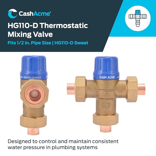 Cash Acme 1/2 Inch HG110-D Sweat Thermostatic Mixing Valve with Barb Connections and Integral Checks, Brass Plumbing Fitting, 24501 - Image 2