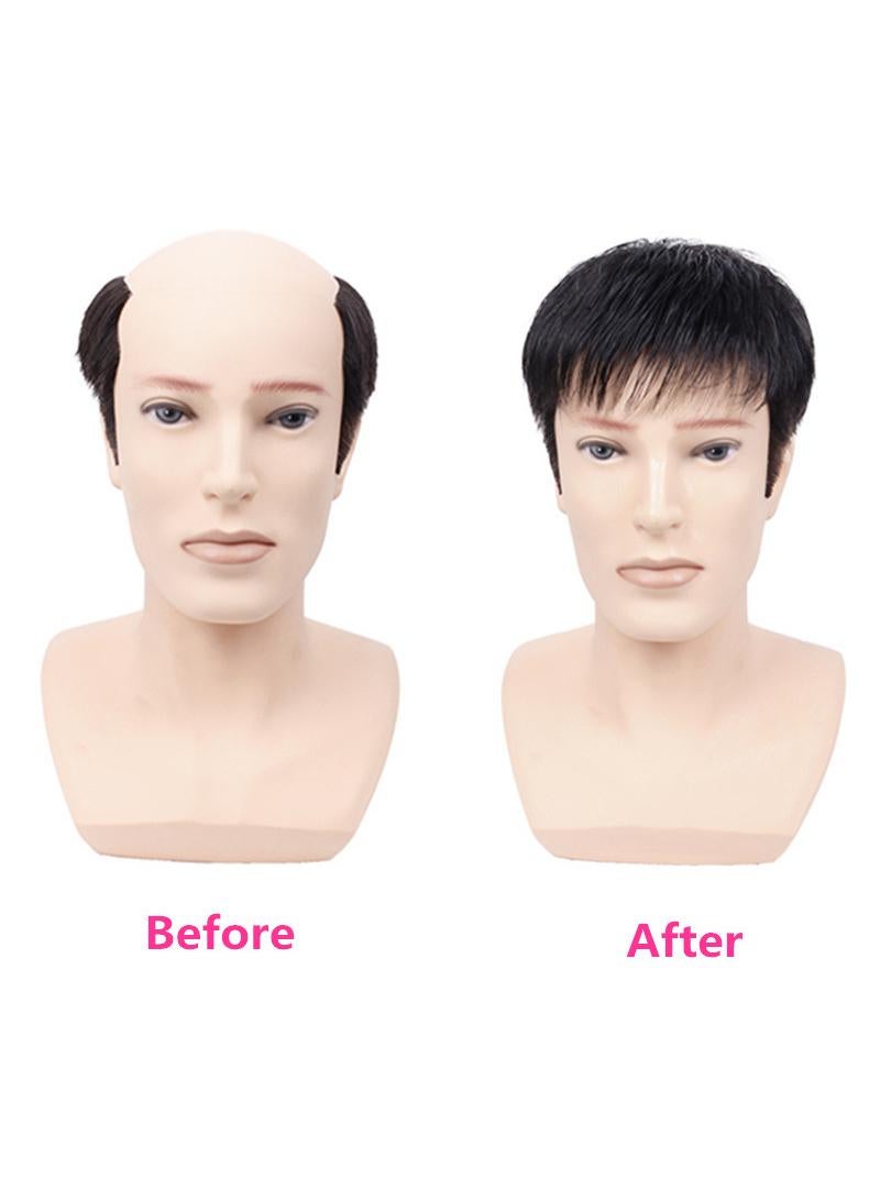 Men's Clips On Short Hair Toupee European Human Toppers Hairpiece For Head Top Replacement System In Black  Weddings Parties And Daily Use  - Image 3