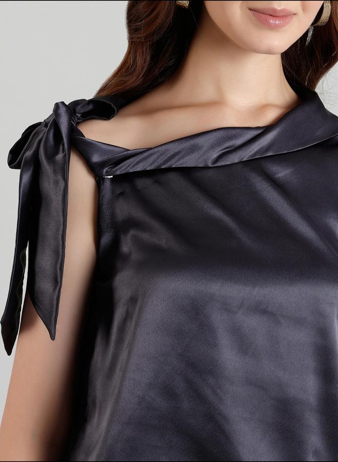 Mish Solid Satin Top with Tie Up Detail - Image 2