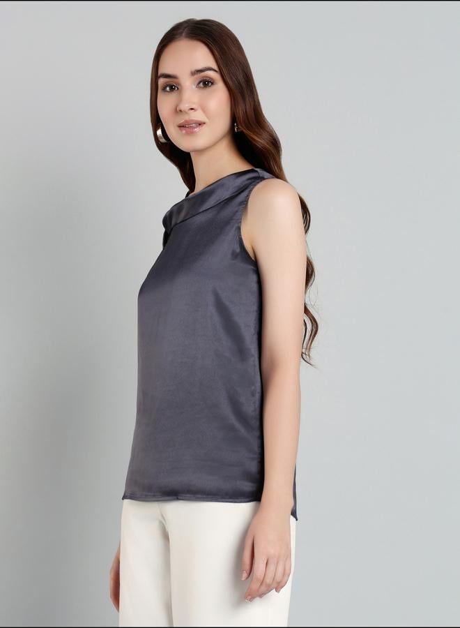 Mish Solid Satin Top with Tie Up Detail - Image 4