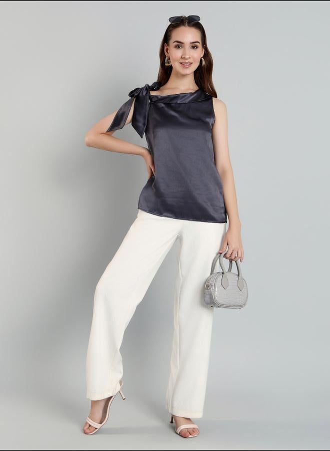 Mish Solid Satin Top with Tie Up Detail - Image 3