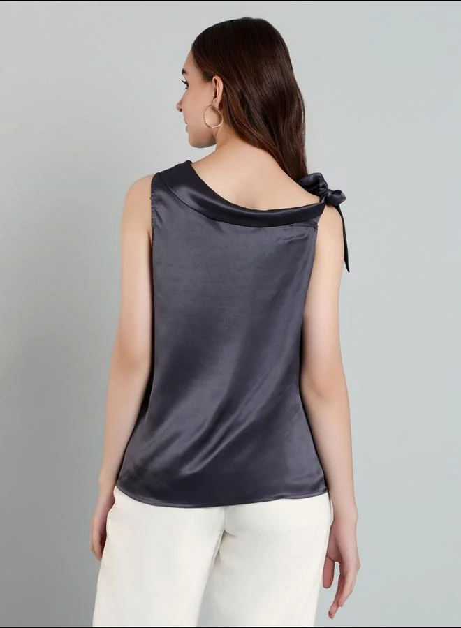 Mish  Mish Solid Satin Top with Tie Up Detail for Women | Best Price UAE