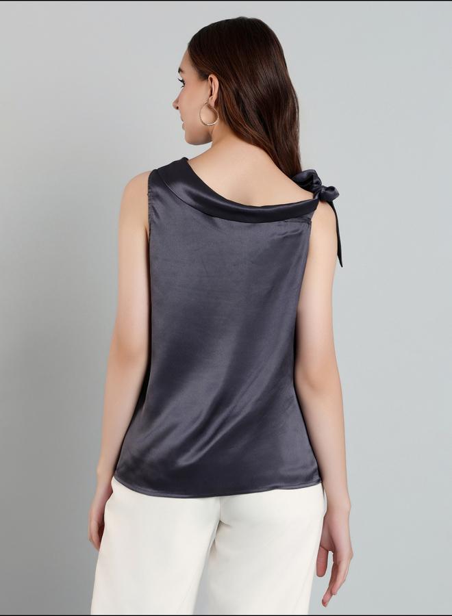 Mish Solid Satin Top with Tie Up Detail - Image 5