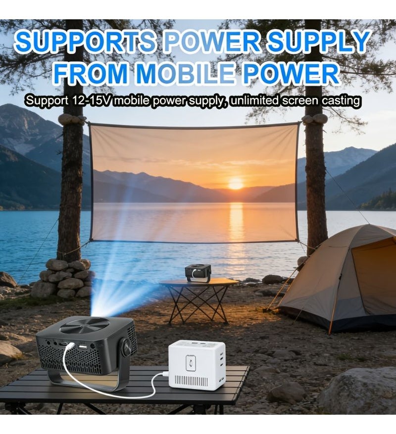 Black WiFi Portable Projector USB Charging Screen Mirroring Home Theater Gaming Office Outdoor - Image 4