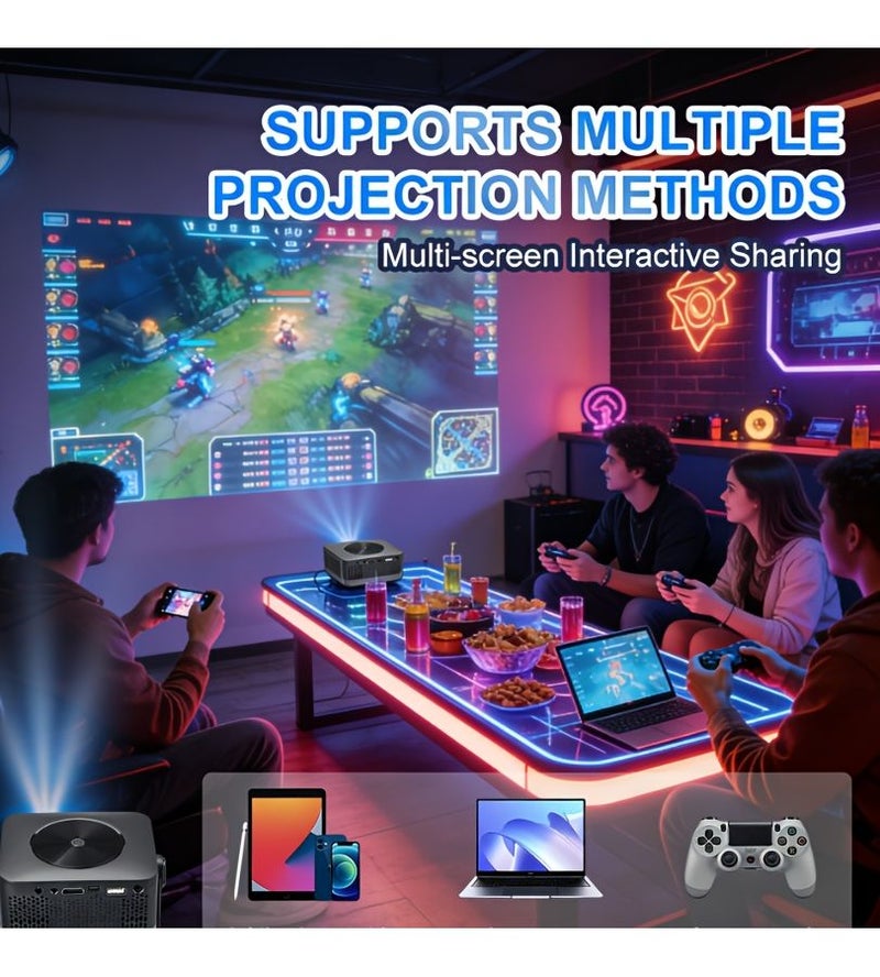 Black WiFi Portable Projector USB Charging Screen Mirroring Home Theater Gaming Office Outdoor - Image 3