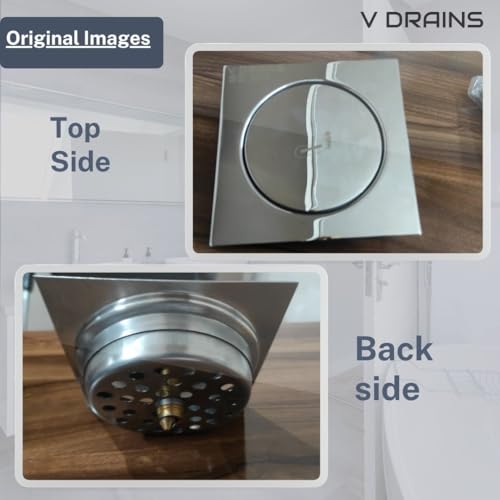 V DRAINS Stainless Steel SS304 6x6 inch Pop Up Floor Drain (150mm x 150mm) for Bathroom/Balcony/Roof/Terrace/Floor/Parking Anti Foul | Anti-Cockroach Finish: Glossy (Crome) - Image 5