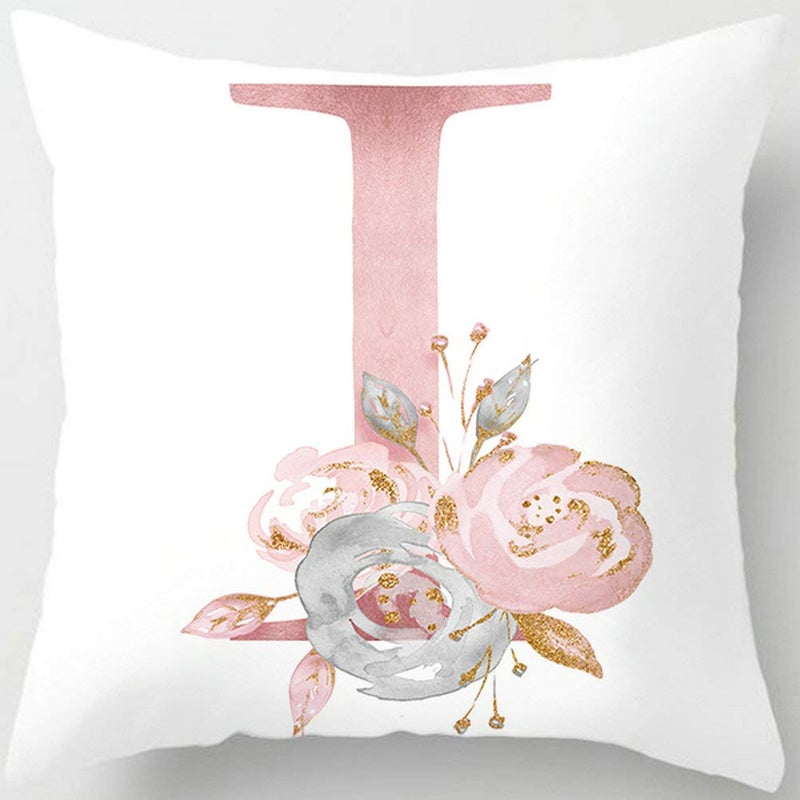Tillskuch Pink Throw Pillow Covers Cute Alphabet Decorative Cushion Covers Square Letter Throw Pillows Protectors for Sofa Couch Bedroom Chair Home Decor 18 x 18 Inch(I) - Image 1