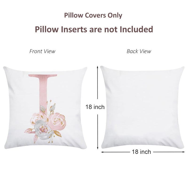 Tillskuch Pink Throw Pillow Covers Cute Alphabet Decorative Cushion Covers Square Letter Throw Pillows Protectors for Sofa Couch Bedroom Chair Home Decor 18 x 18 Inch(I) - Image 5
