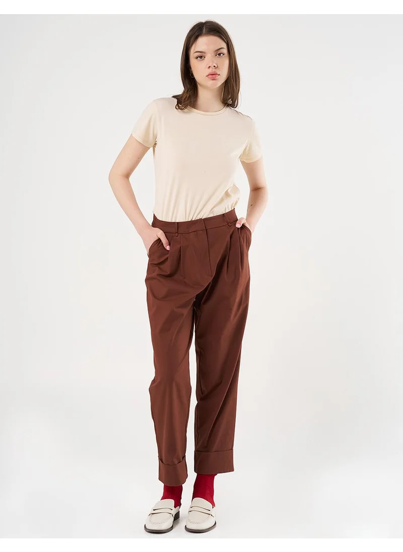 Kayra Double Cuff Carrot Cut Pants Brown