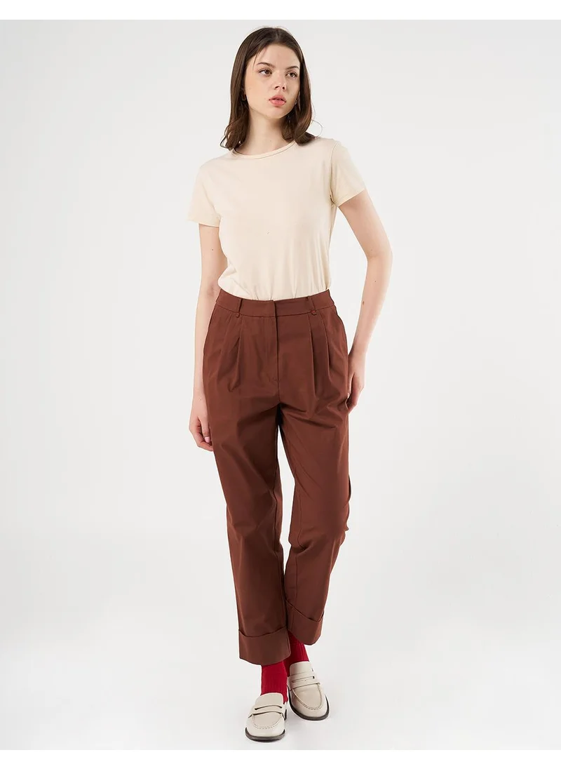 Kayra Double Cuff Carrot Cut Pants Brown