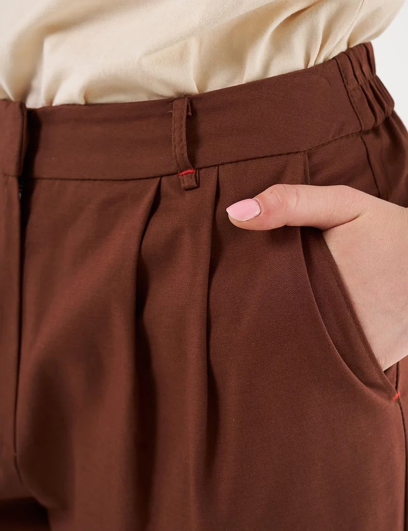 Kayra بنطلون كاروت بقصة مزدوجة الكفة بني